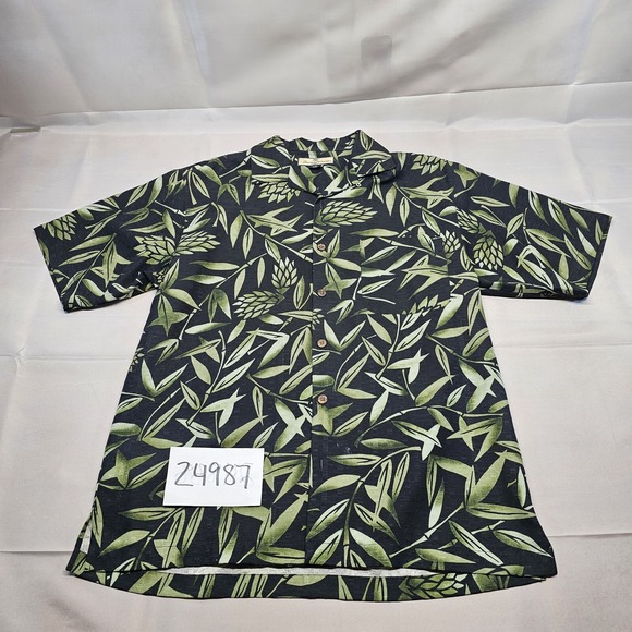 Tommy Bahama Shirt Mens‎ Small Black Green Leaf Hawaiian 100% Silk - Picture 7 of 7